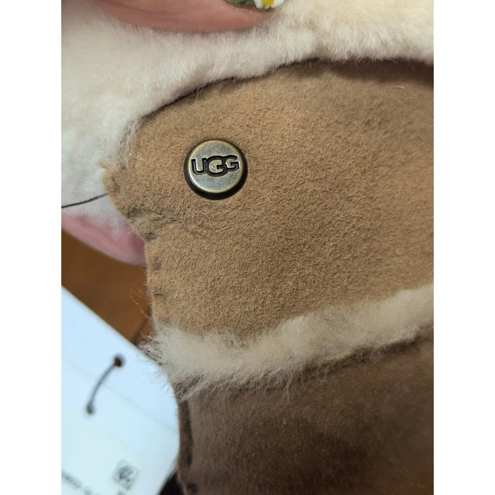 SINGLE GLOVE UGG Right Hand Sheepskin Seamed Chestnut Brown Leather Size L NWT